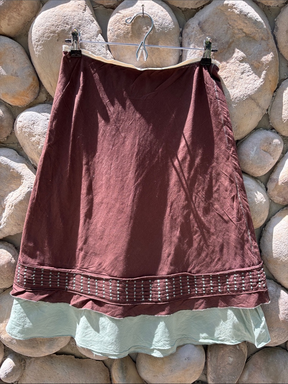 AQUAIUS Brown & Sea-foam Green Elastic Waisted Lightweight Bohemian Skirt